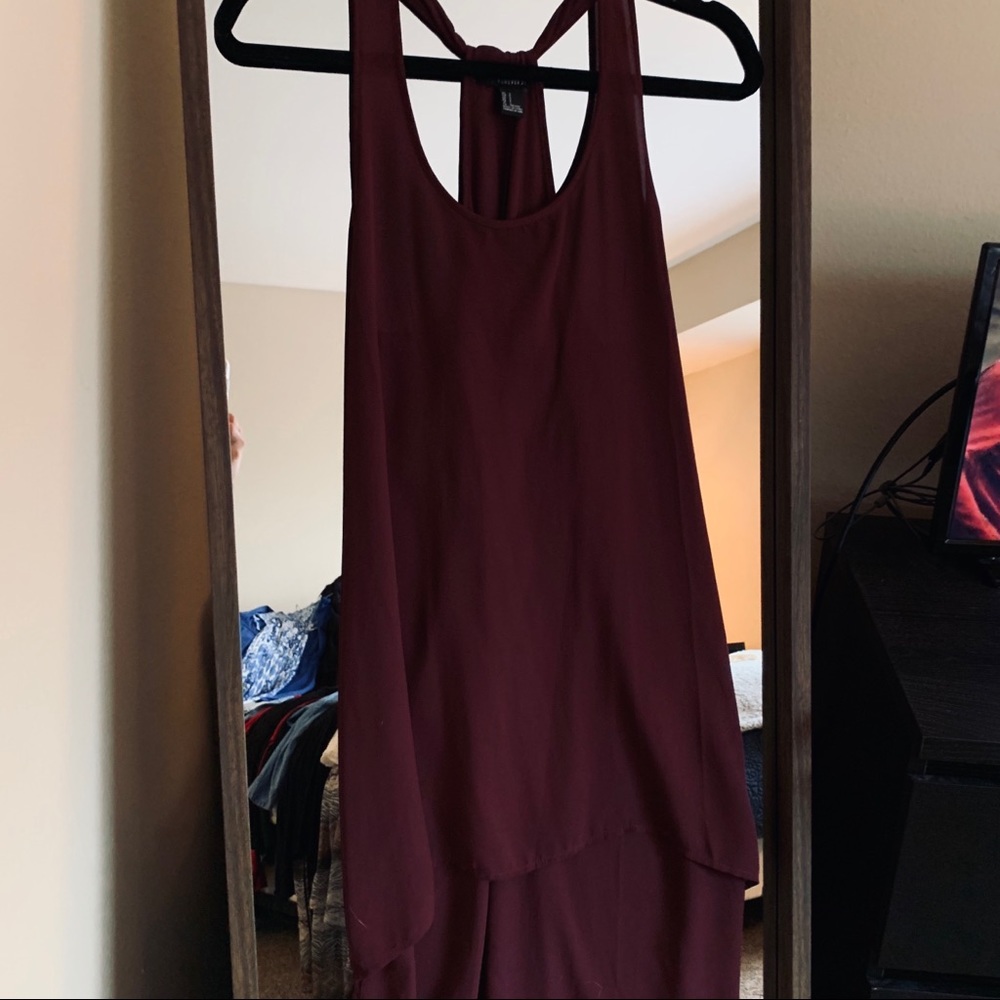 Maroon Sheer Hi-Low Slip Dress